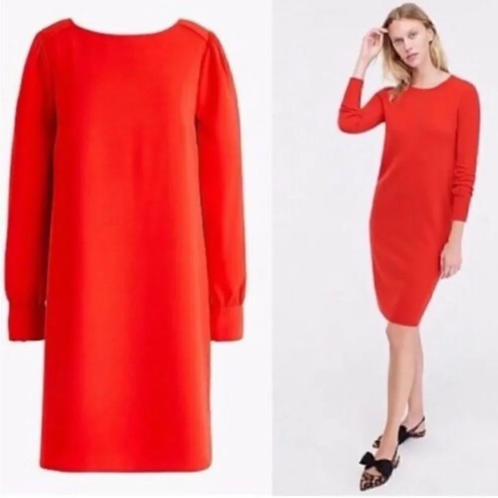 J. Crew Women’s Size Small Ponte Shift Mini Dress Red Long Sleeve Stretch Zip Up